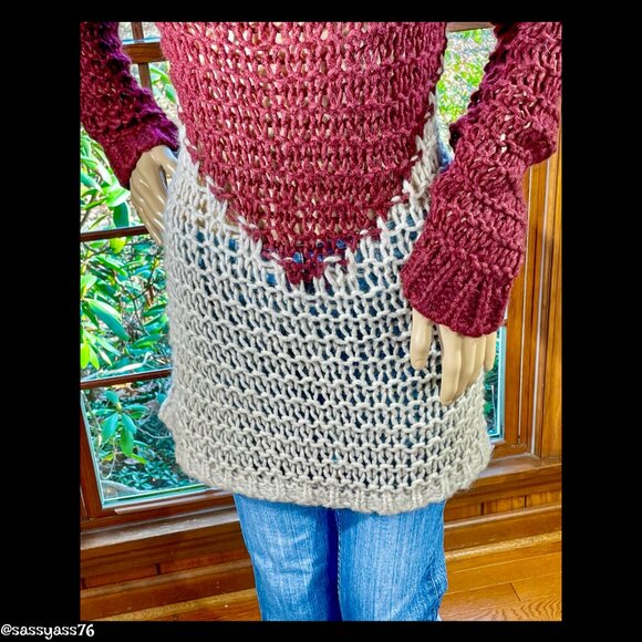 ▪️ANTHRO▪️MOTH▪️Italian Mohair Blend Color Block Oversized Open Knit Sweater - Picture 4 of 5